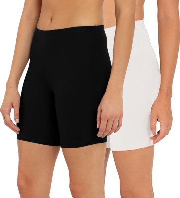 OUTFLITS Solid Women Black, White Cycling Shorts