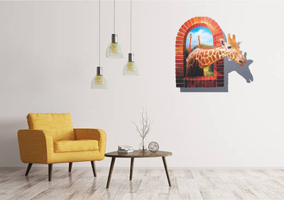 Varadvinayak 45 cm Giraffe coming outside from wall hole Self Adhesive Sticker(Pack of 1)