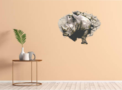 Varadvinayak 59 cm Rhinoceros come out from wall hole Self Adhesive Sticker(Pack of 1)
