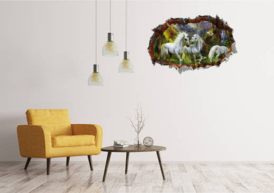 Varadvinayak 60 cm Unicorns in magical wall hole Self Adhesive Sticker(Pack of 1)