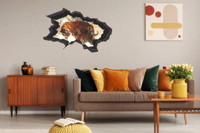 Varadvinayak 45 cm Tiger & it's cub inside magical wall hole Self Adhesive Sticker(Pack of 1)