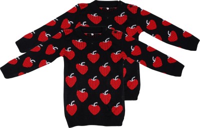 ANIXA Printed Round Neck Casual Baby Boys & Baby Girls Black, Red Sweater