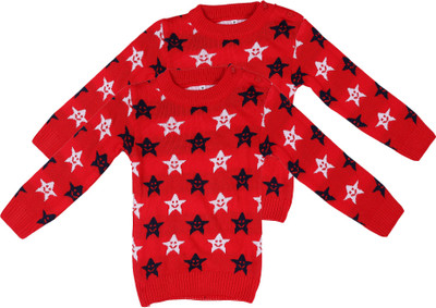 Trendy World Printed Round Neck Casual Baby Boys & Baby Girls Red Sweater