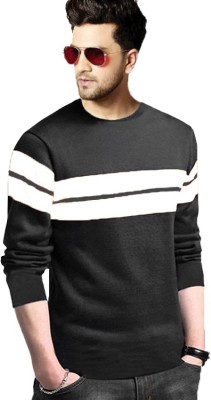 Leotude Striped Men Round Neck Black T-Shirt