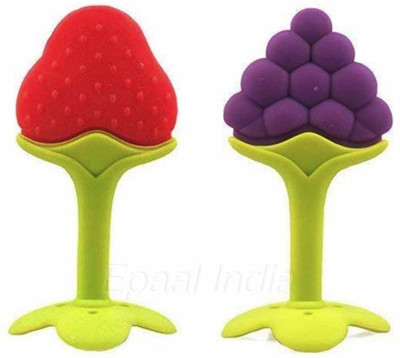 Enorme Silicone Fruit Shape 2 Piece Of Teething Soft Sensory Teether / Pacifier For Baby ( Strawberry & Grapes ) Teether(Multicolor)
