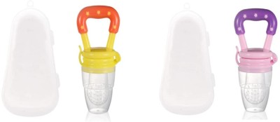 TINNY TOTS Premium Quality Silicone Baby Food/ Fresh Fruit And Vegetable Feeder/ Baby Rattle Musical Teether/ Baby Soother Teether Pacifier Toy BPA Free with Transparent Protective Case Combo for Toddlers/Infants(YELLOW-PINK) Teether(YELLOW-PINK CASE)