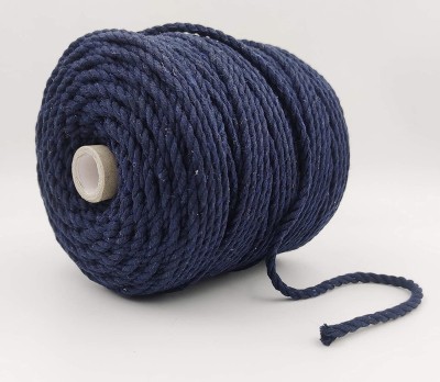 Bobbiny 3Ply/Twisted Macrame (3mm,100Mtr.) Cotton Cord/Dori Thread Macrame (Dark Blue).