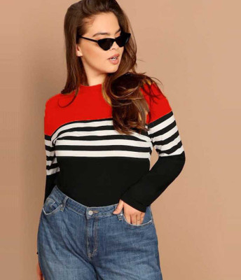 JUNEBERRY Casual Regular Sleeve Striped Women Multicolor Top