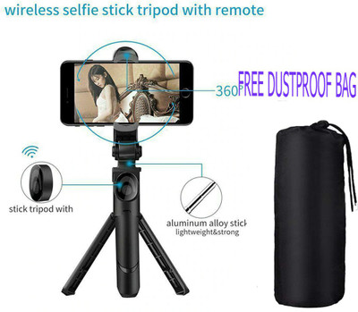 PULTO Best buy Portable Foldable Adjustable Selfie Stick Bluetooth Extendable with Wireless Remote and Tripod Stand With +Dustproof Bag PUT-XT012 Travel Tripod Stand Flexible Handheld Selfie Stick Holder Action Camera Stand With Mobile Clip Holder & BT Remote Best Use for Make Videos Compatible with
