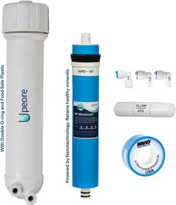Peore NF-60 Nanofiltration / NF Membrane 100 GPD + Membrane Housing + Flow Restrictor (FR 450) Set | Reduces TDS by ~60% | Suitable for TDS 300 to 700 | Fits Most RO/NF Water purifiers Solid Filter Cartridge