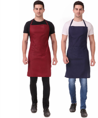 Kodenipr Club Blended Chef's Apron - Free Size(Maroon, Dark Blue, Pack of 2)