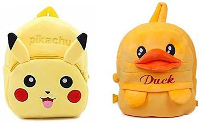 maaya Duck and pikachu Soft Kids Backpack Toddler Bag Plush Animal Cartoon Mini Travel Bag for Baby Girl Boy 1-6 Years School Bag(Yellow, 10 L)