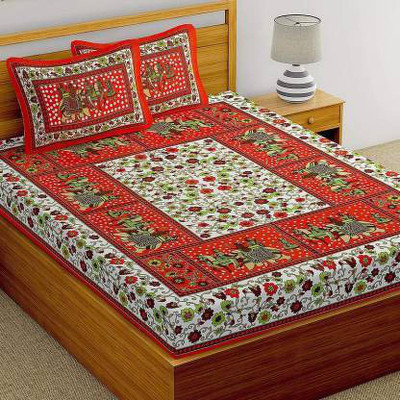 ARCZEN Cotton Double Flat 144 TC Jaipuri Prints Bedsheet(Pack of 1, Yellow)
