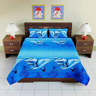 Manish Creation 140 TC Polycotton Double Animal Flat Bedsheet(Pack of 1, Blue)