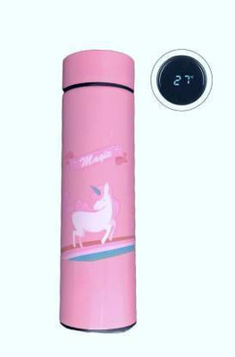 Shopbox store Cute Unicorn Water Bottle With LED Display Showing Temperature 500 ml Flask(Pack of 1, Pink, Steel)