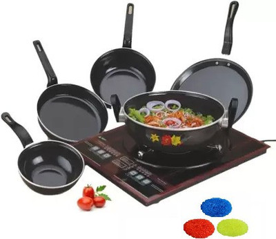 Maharajee Dhan Laxmi Induction Bottom Non-Stick Coated Cookware Set(Aluminium, 5 - Piece)