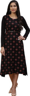 RANGRITI Women Asymmetric Black Below Knee Dress