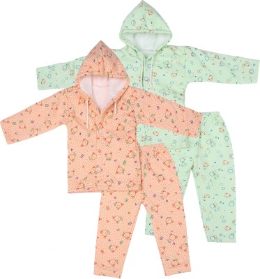 Trendy World Baby Boys & Baby Girls Casual Jacket Pyjama(Peach_Green)