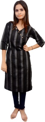 Aarav Boss Women Striped Straight Kurta(Black)