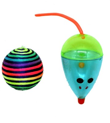 PETS EMPIRE Nylon Durable Cat Kitten Kitty Toy Colorful Ball with Bell and Plastic Mouse Play Toy- Color May Vary Plastic Chew Toy For Dog