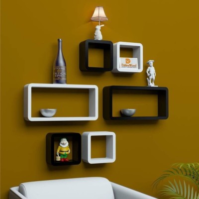 OnlineCraft ch 622 wooden wall 6 ka set ( black , white) Wooden Wall Shelf(Number of Shelves - 6, Black, White)
