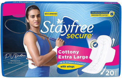 STAYFREE Secure X-Large Cottony Soft Cover Sanitary Pads For Women With Wings (Pack of 20) Sanitary Pad