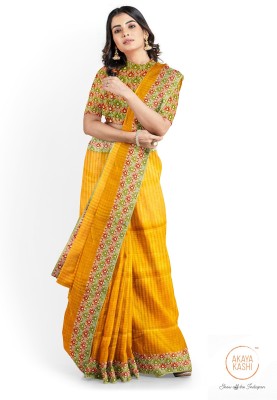 AKAYA KASHI Self Design Handloom Silk Blend, Cotton Silk Saree(Yellow)