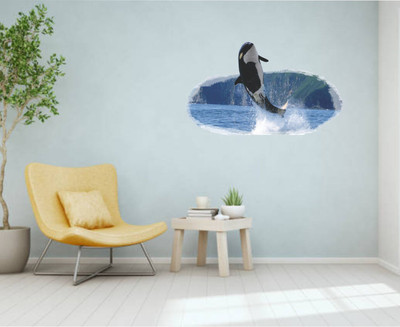 Varadvinayak 59 cm Amazing dolphin in magical wall hole Self Adhesive Sticker(Pack of 1)