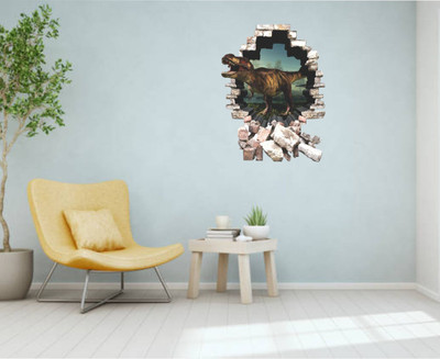 Varadvinayak 59 cm Marvelous dinosaur coming outside from wall hole Self Adhesive Sticker(Pack of 1)