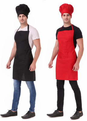 Kodenipr Club Blended Chef's Apron - Free Size(Red, Black, Pack of 2)