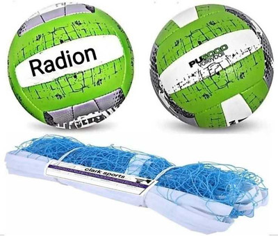 radion RVK green 5000 vollyball kit with nylon net 2.2mm blue Volleyball - Size: 5(Standard, Pack of 3)