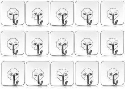 JASODANANDAN 15 Pcs Self Adhesive Wall Hooks, Heavy Duty Sticky Hooks For Hanging, Waterproof Transparent Adhesive Hooks For Wall, Wall Hangers For Hanging Kitchen Bathroom Bedroom Accessories Hook/Strong Adhesive Hook Wall Door Sticky Hanger Holder For Kitchen Bathroom Hook Hook 15(Pack of 15)