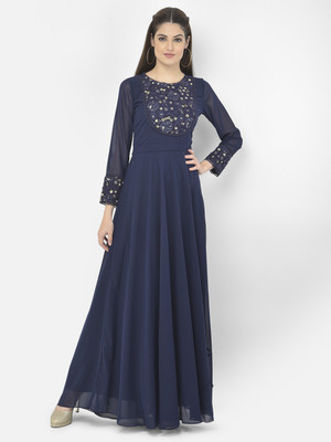 Eavan Women Fit and Flare Dark Blue Maxi/Full Length Dress