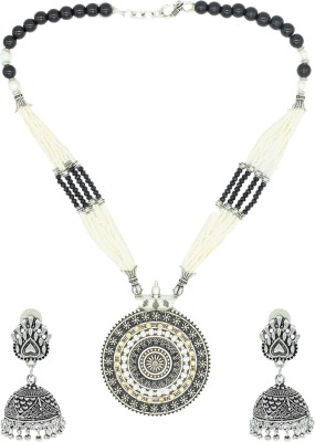 GLAMOURA Oxidised Silver Black Silver Black, White Jewellery Set(Pack of 1)