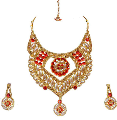 vk store Metal Gold-plated Red Jewellery Set(Pack of 1)