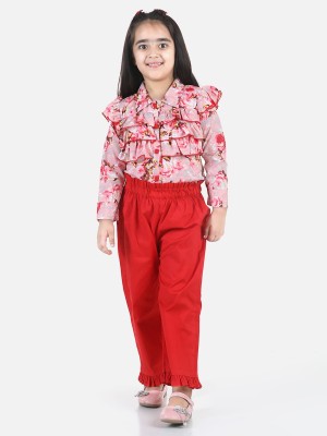 CUTIEKINS Girls Casual Top Trouser(Dusty Pink & Red)