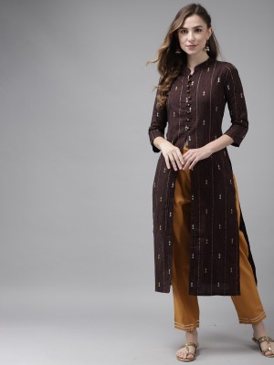 Indo Era Women Applique Straight Kurta(Brown)