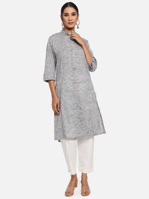 Vastraa Fusion Women Self Design Straight Kurta(Grey)