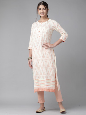 Indo Era Women Embroidered Straight Kurta(White)