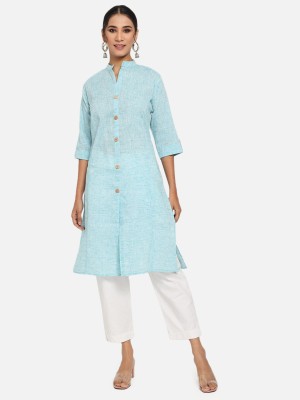 Vastraa Fusion Women Self Design Straight Kurta(Blue)