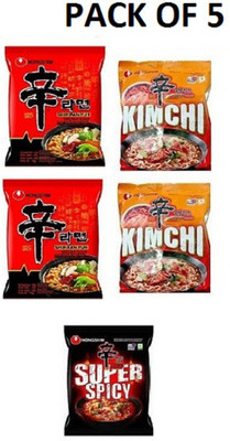 Nongshim Shin Ramyun instant Noodles PK2(240GM)& kimchi Koreans Instsnt Noodles PK2(240GM)& Red Super Spicy noodles PK1(120Gm) (Pack Of 5) 600Gm (Imported) Vegetarian(Combo Pack) ( Instant Noodles Vegetarian(5 x 120 g) Nongshim Shin Ramyun instant Noodles PK2(240GM)& kimchi Koreans Instsnt Noodles PK2(240GM)& Red Super Spicy noodles PK1(120Gm) (Pack Of 5) 600Gm (Imported) Vegetarian(Combo Pack) ( Instant Noodles Vegetarian(5 x 120 g)