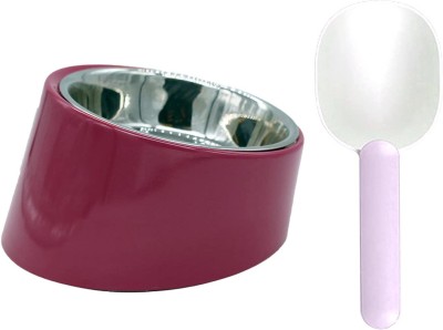 Emily Pets Dog Bowl, Stress Free Food Grade Material Feeder Feeding Bowl Round Melamine, Stainless Steel Pet Bowl(450 ml Maroon)