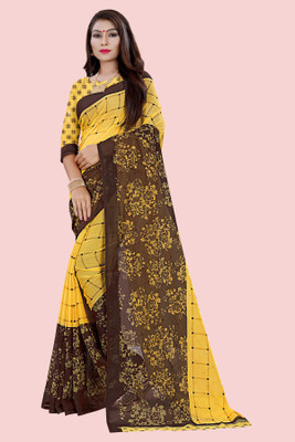 Vimalnath Synthetics Checkered Bollywood Georgette Saree(Yellow)