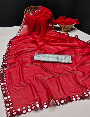 DHARMEE Embellished Bollywood Georgette Saree(Red)
