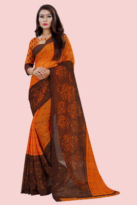 RUNAYA NX Checkered Daily Wear Georgette Saree(Orange)