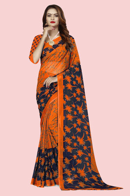 THE PRIVATE LABLE Printed Daily Wear Georgette Saree(Orange)