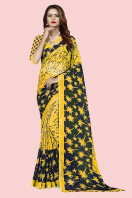 RUNAYA NX Floral Print Daily Wear Georgette Saree(Yellow)