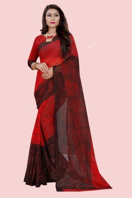 RUNAYA NX Checkered Daily Wear Georgette Saree(Red)