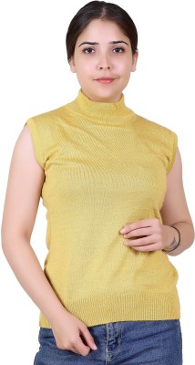 Varenyam Solid High Neck Casual Women Yellow Sweater