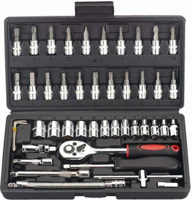 KHANSAHEB 46 In 1 Pcs Tool Kit & Screwdriver and Socket Set,Hand Tool Kit Socket Set(Pack of 46)